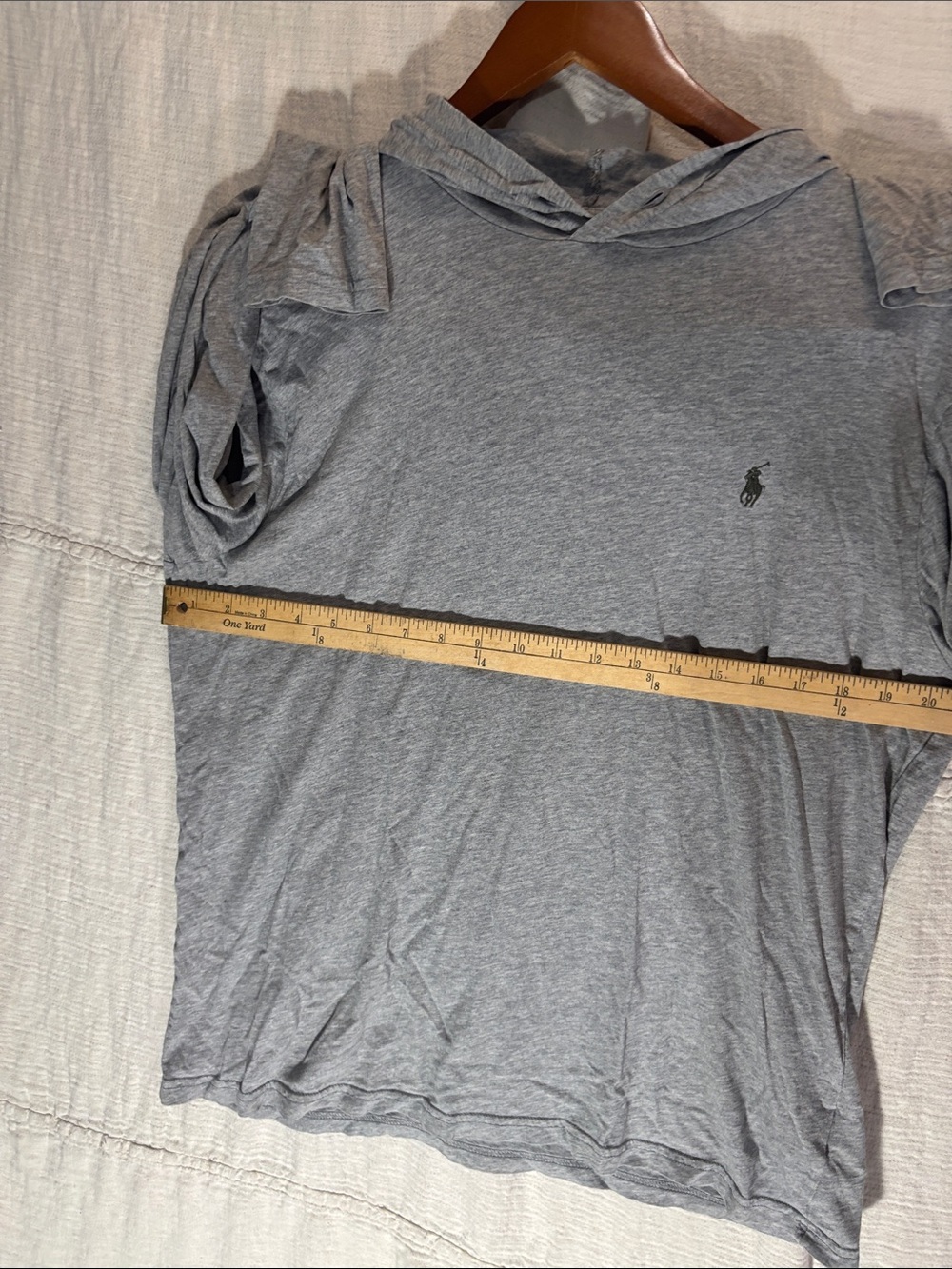 Polo by Ralph Lauren Heather Gray Hooded Long Sleeve Tee 100% Cotton - Picture 8 of 9